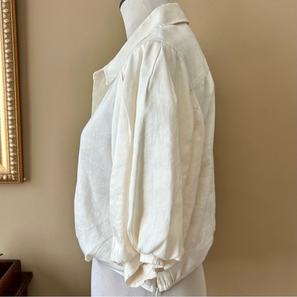 Frame Voluminous Twist Blouse White Cream Linen Puff Sleeve Size Large - Picture 5 of 16